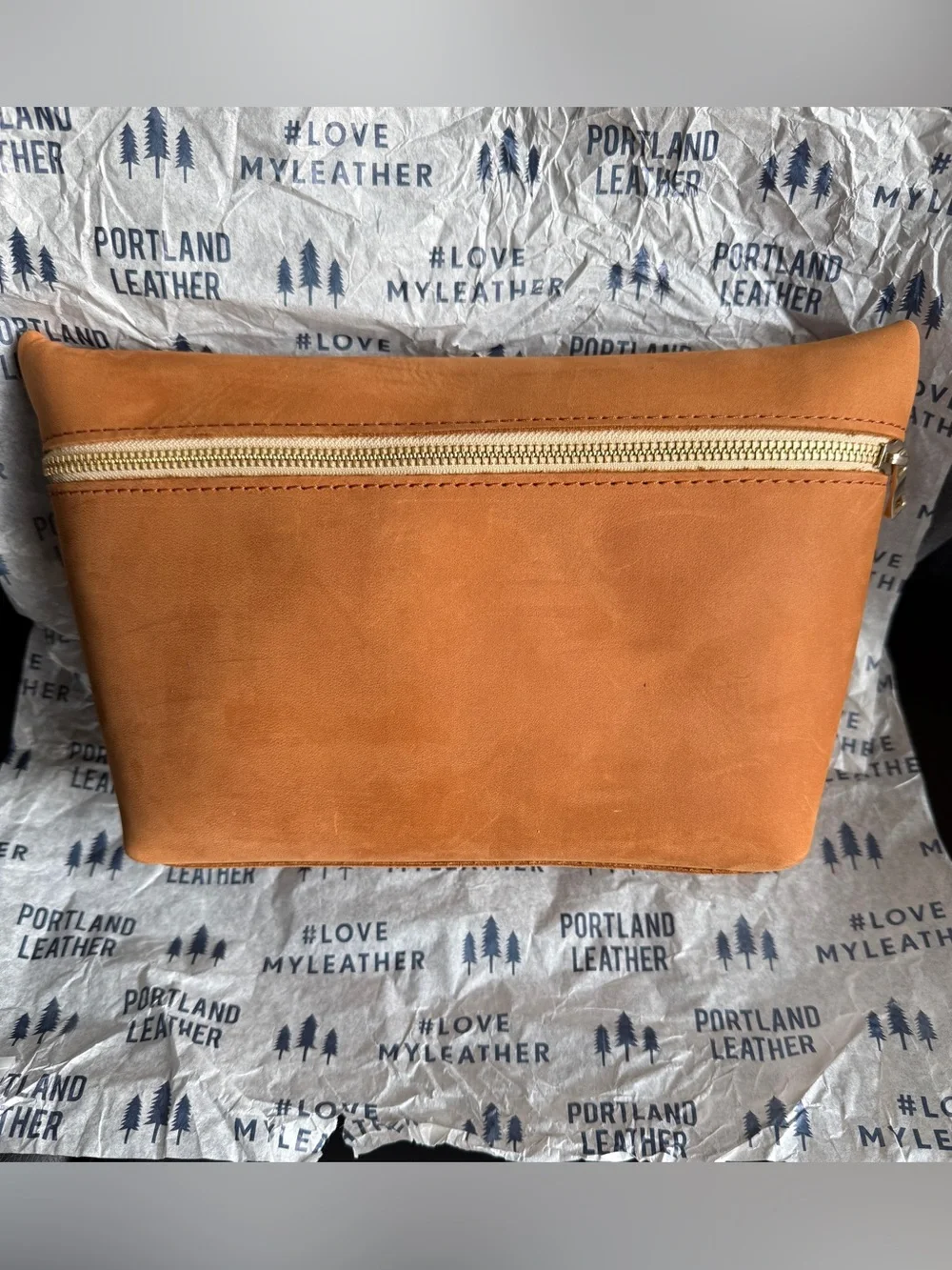 Portland Leather peach oversized makeup bag
